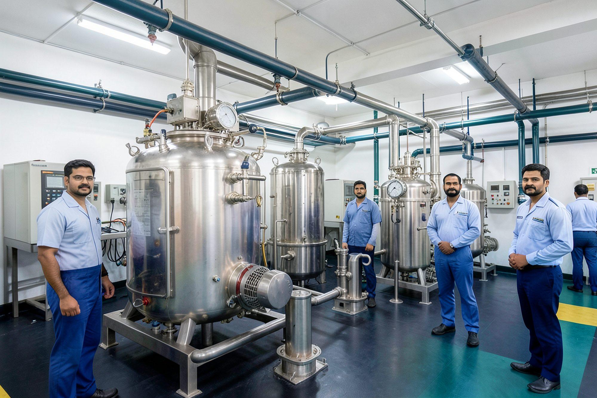 Jacketed stainless reactor, glass-lined vessel, and plant utility headers